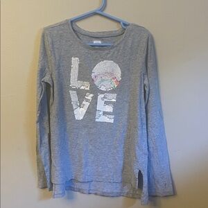 GAP Gray Long Sleeve Kids Tee with Sequin LOVE Design (Bin W)